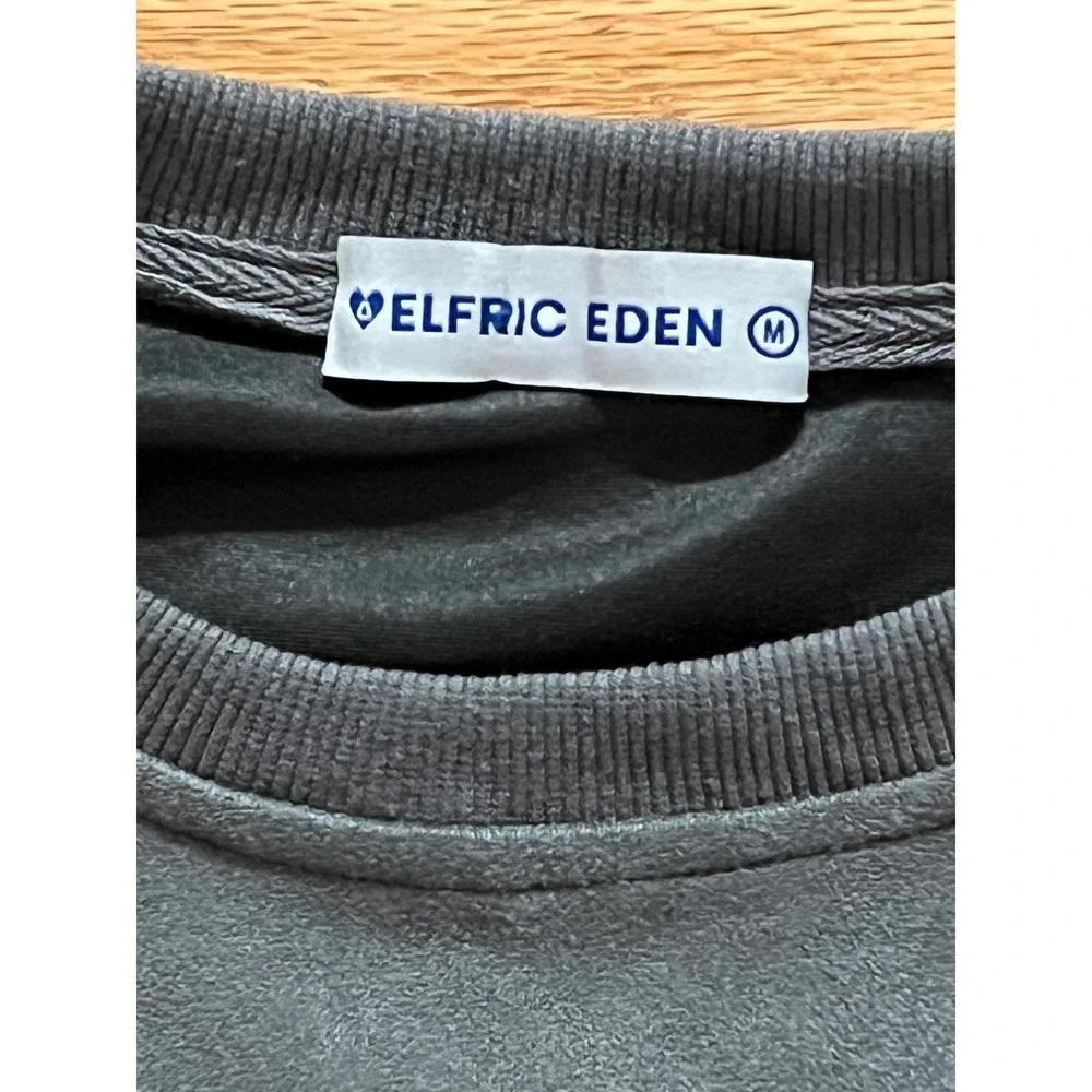 Aelfric Eden 74 Graphic Suede Sweatshirt Charcoal Grey Streetwear Mens Medium